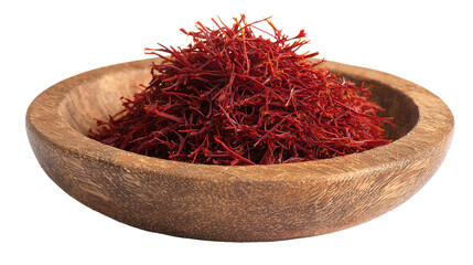 Fototapeta premium Aromatic Saffron Strands in Wooden Dish – Luxurious Culinary Ingredient