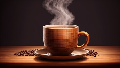 a cozy pixel art depiction of a steaming cup of coffee