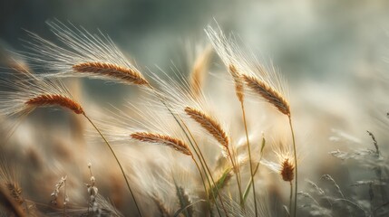 A serene yet powerful scene of wind moving across a wheat field, causing the stalks to bend and ripple in the direction of the breeze