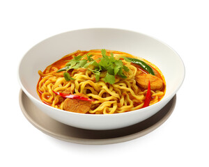 Hot and spicy curry noodle on the table. Curry noodle is a one of the popular foods in asia