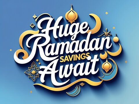 An elegant advertisement promoting huge Ramadan savings with festive elements - Powered by Adobe