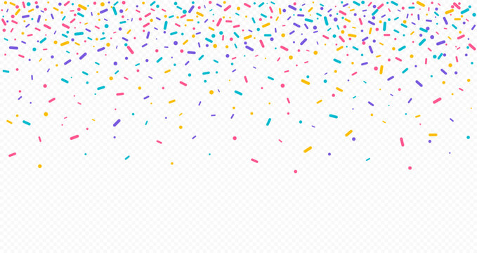 Colorful sprinkles banner background, colorful falling decorative sprinkles background