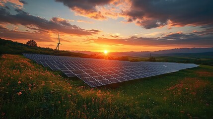 Eco-friendly energy solutions like wind, solar, and geothermal power providing clean, sustainable energy alternatives to fossil fuels while reducing carbon emissions and environmental impact.