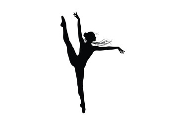 Silhouette of a ballet dancer in a split leap,Graceful ballet dancer silhouette showing balance and strength in a split jump