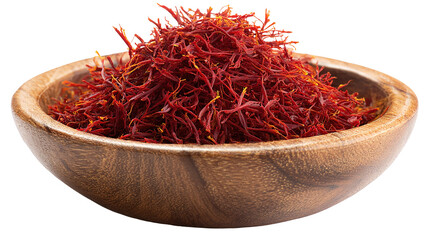 Fototapeta premium Aromatic Saffron Strands in Wooden Dish – Luxurious Culinary Ingredient