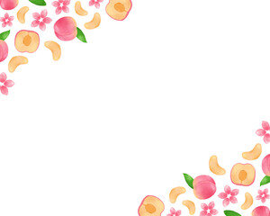 桃 水彩手描きイラスト 上品なフルーツフレーム