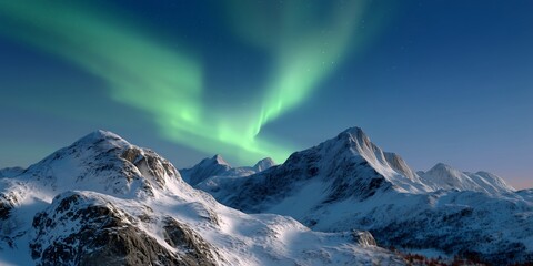 landscape aurora borealis over snowy mountains