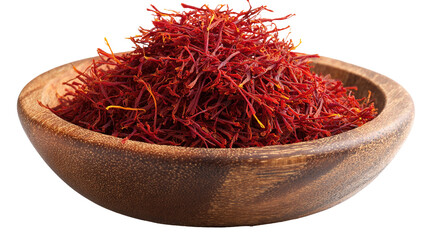 Fototapeta premium Aromatic Saffron Strands in Wooden Dish – Luxurious Culinary Ingredient