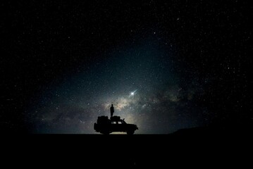 Stargazing in a remote location with the Milky Way galaxy in the night sky