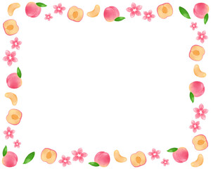 桃 水彩手描きイラスト 上品なフルーツフレーム
