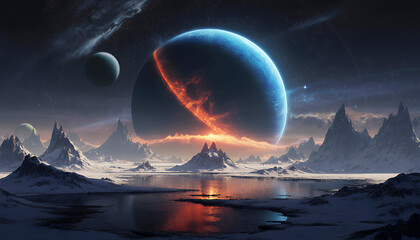 Ethereal Alien Landscape with Dramatic Planetary Features