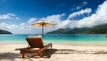 Obraz premium summer landscape of a sunchair in an amazing ocean beach resort