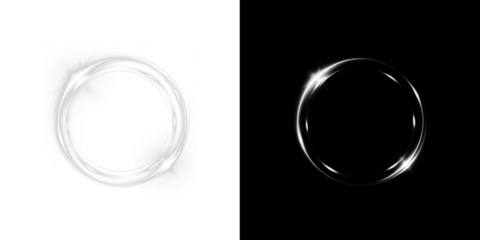 Swift, spiral, flash, dynamic, ring neon PNG light frame with white glow on transparent background. PNG Overlay for digital art, cosmic themes, and modern sci-fi concepts.
