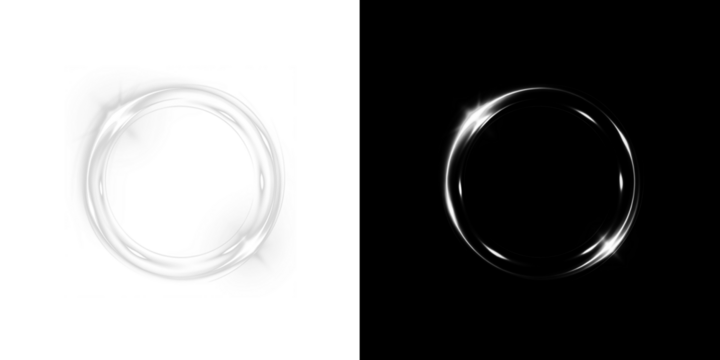 Swift, spiral, flash, dynamic, ring neon PNG light frame with white glow on transparent background. PNG Overlay for digital art, cosmic themes, and modern sci-fi concepts.