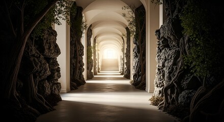 Fototapeta premium Discover the enchanting stone hallway with natural light and architectural design path