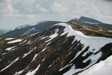 Snow-capped peaks of Svydovets range in Carpathian Mountains, western Ukraine
