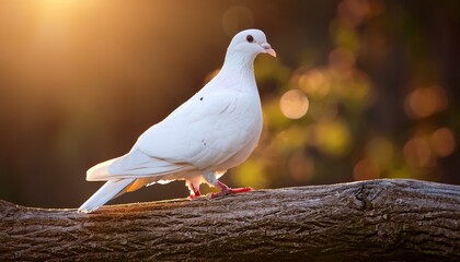 beautiful white dove perched on a branch in soft natural light