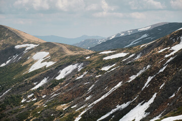 Snow-Capped Peaks of Svydovets Mountain Range in Western Ukraine