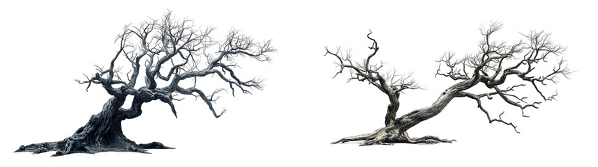 old dead spooky tree isolated on a transparent background