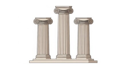 Obraz premium Three corinthian columns isolated on white background