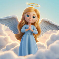 Heavenly Angel Character in Dreamy Pastel Sky