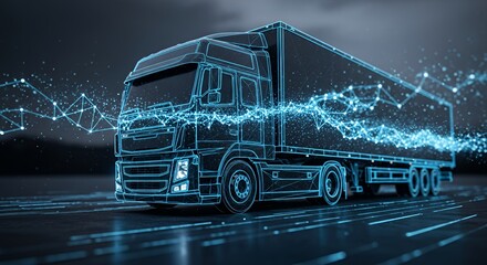 Digital Futuristic Truck Concept with Blue Neural Network Overlay