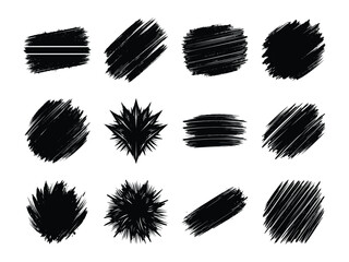 Black grunge elements exhibit varied shapes and textures, set against a transparent backdrop