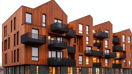 Modern Wood Sided Apartment Building with Illuminated Windows