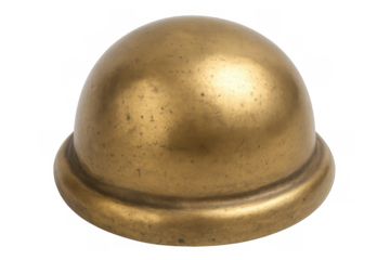Polished brass dome with a smooth surface, showcasing a metallic sheen against a transparent background, ideal for design projects