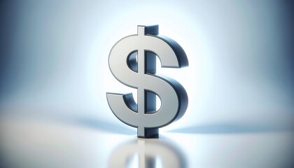 Obraz premium Shiny 3D Dollar Sign on a Reflective Surface with Soft Lighting