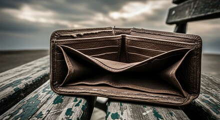 Empty Wallet on Park Bench Under Moody Sky