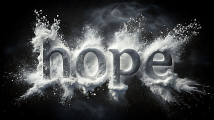 Hope Word Written in White Flour Splash on Dramatic Black Background