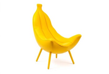 Vibrant yellow banana-shaped chair, playfully isolated on white,  object,  bright