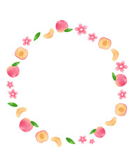 桃 水彩手描きイラスト 上品なフルーツ円フレーム