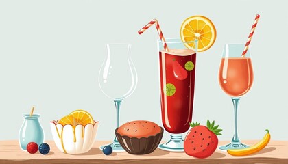 Whimsical cottagecore food & drink illustrations; vintage style Perfect for menus, invitations, hand-drawn, pattern