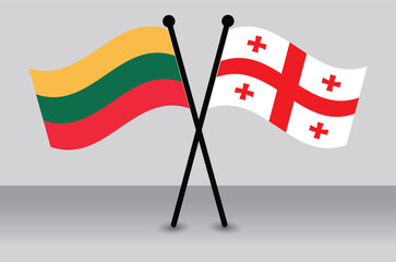 Crossed Flags of Lithuania and Georgia. Waving Flags Flat Style. Official Proportion.