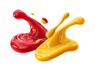 Splash of tomato sauce and mustard isolated on a transparent background