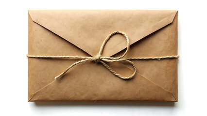 Partially Opened Kraft Envelope Tied With String On Minimal Background