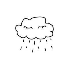 Black doodle of sad rain cloud with gloomy face – emotional weather and mental health awareness cartoon symbol for seasonal depression and October feelings on transparent background