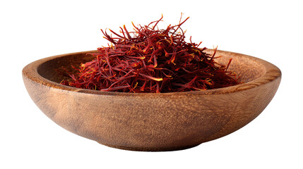 Fototapeta premium Aromatic Saffron Strands in Wooden Dish – Luxurious Culinary Ingredient