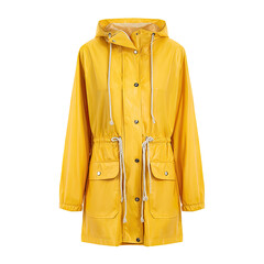 Bright yellow raincoat with drawstring waist
