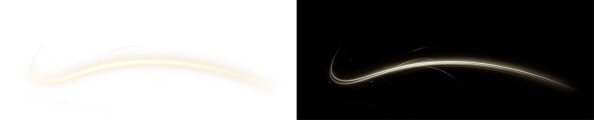 Light, magic, line, speed, neon golden swirl PNG with transparent background. This PNG Overlay adds a glowing motion trail for games, fantasy art, and dynamic ads.