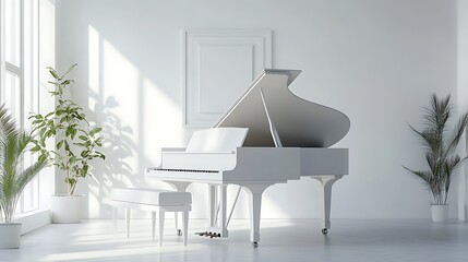 Fototapeta premium White Grand Piano In A Minimalist Room Setting