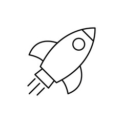 Rocket launch spaceship takeoff symbol for startup business science innovation concept flat modern outline icon vector illustration.