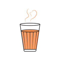 Illustration of a hot Indian cutting chai in a glass with steam forming a heart. Traditional tea served in local tea stalls, perfect for culture, food, or beverage-related themes.