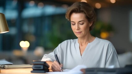 3_An Accountant Stamping an Invoice in a Warm Office Setting
