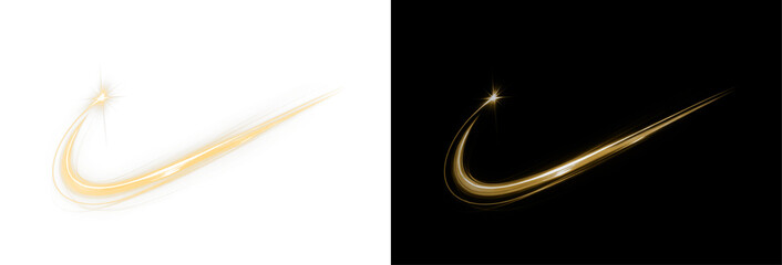 Line, yellow, sparkle, spark, flare glowing gold PNG curve with magical light trail. Transparent PNG Overlay with shine and glitter for elegant fantasy or party visuals.