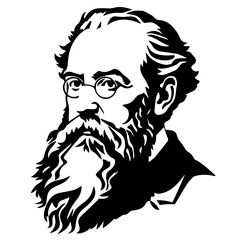 Bold Black and White Vector Silhouette of a Man with a Long Beard and Spectacles