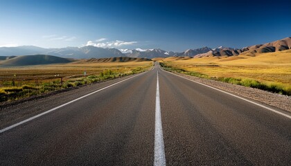 Fototapeta premium asphalt road a 28 stretches through akzhaik district in west kazakhstan region
