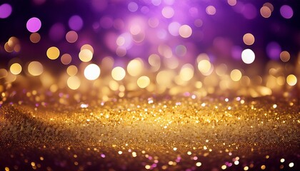 gold and purple glitter background with bokeh and elegant gradient